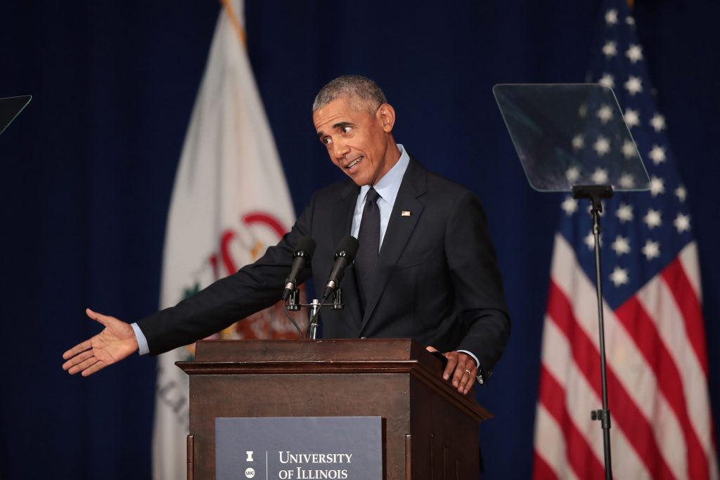 Barack Obama wearing a suit and tie